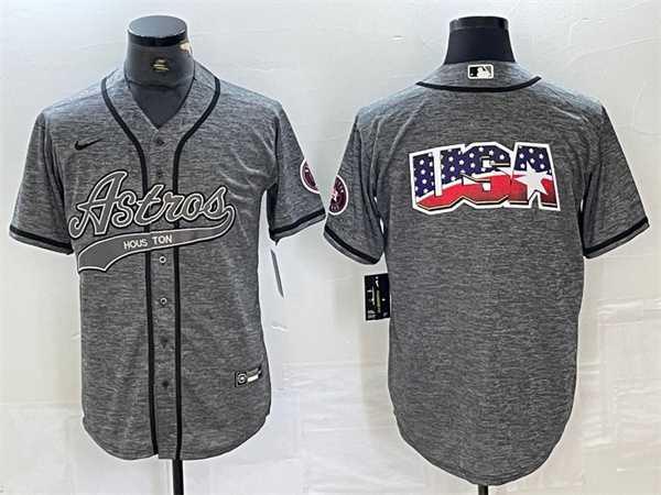 Mens Houston Astros Gray Team Big Logo With Patch Cool Base Stitched Baseball Jerseys